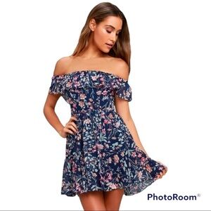 Lulus Navy Blue Floral Print Mini Dress S